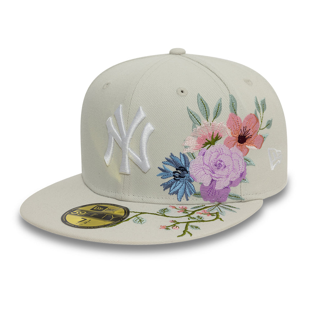 New York Yankees MLB Floral 59Fifty New Era Cream/White