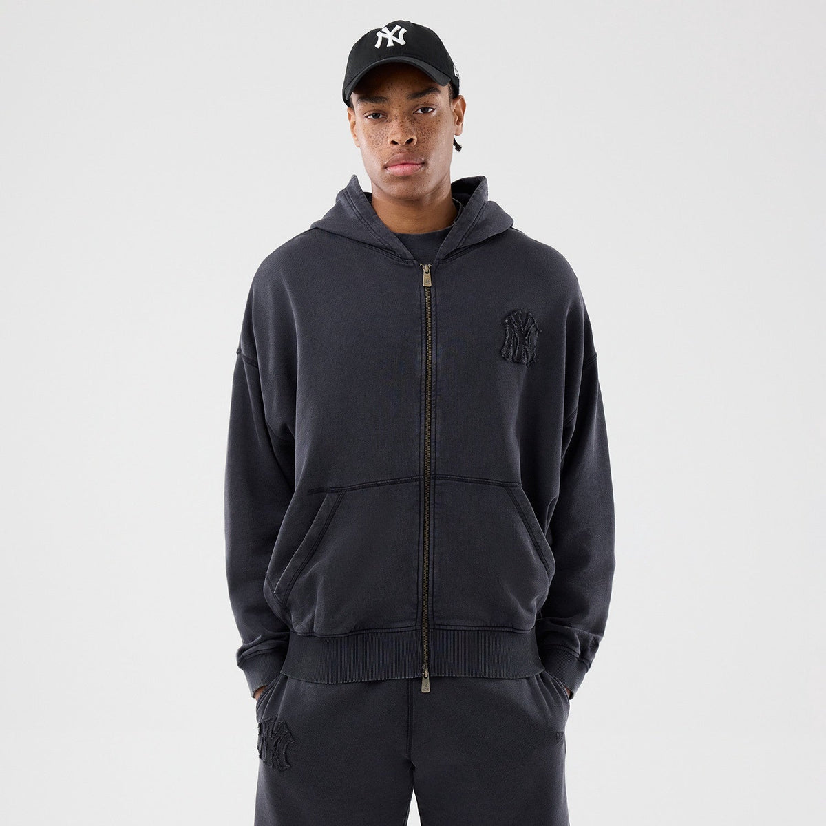 MLB Washed Full Zip Hoodie New York Yankees Black