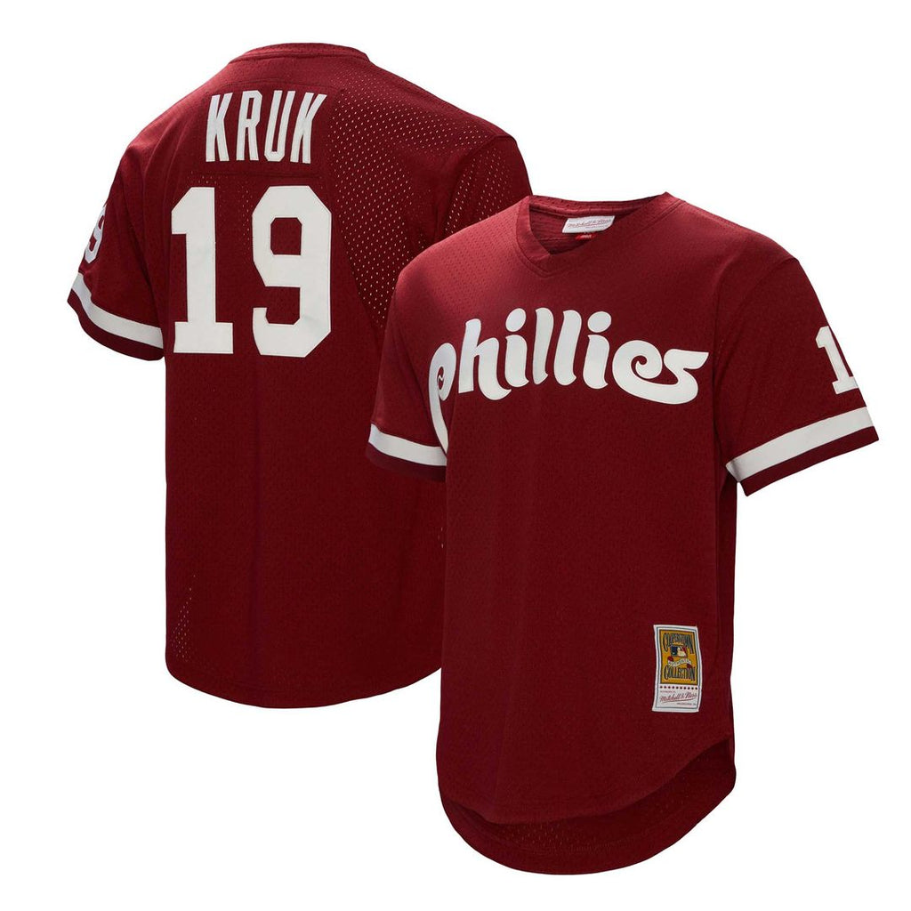 Philadelphia Phillies John Kruk Mitchell & Ness Big & Tall Cooperstown Mesh Batting Practice Jersey - Burgundy