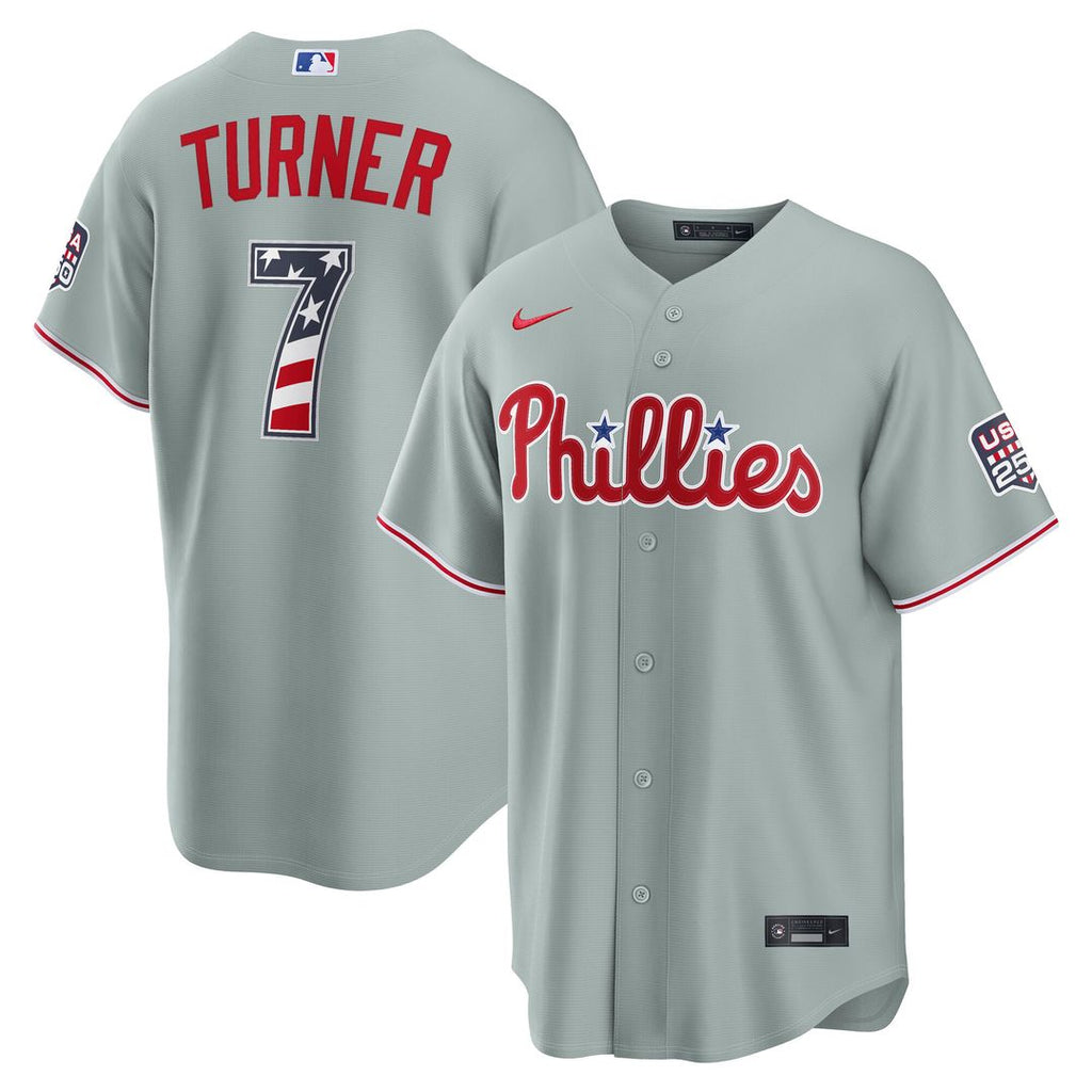 Philadelphia Phillies Trea Turner Nike USA 250 Fourth of July Road Stadium Jersey - Gray