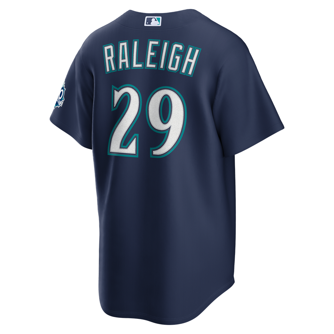 Seattle Mariners Cal Raleigh Nike Road Stadium 50th Season Patch Jersey - Navy