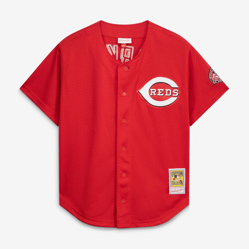 Cincinnati Reds Barry Larkin Mitchell & Ness Cooperstown Mesh Batting Practice Button - Up Jersey - Black