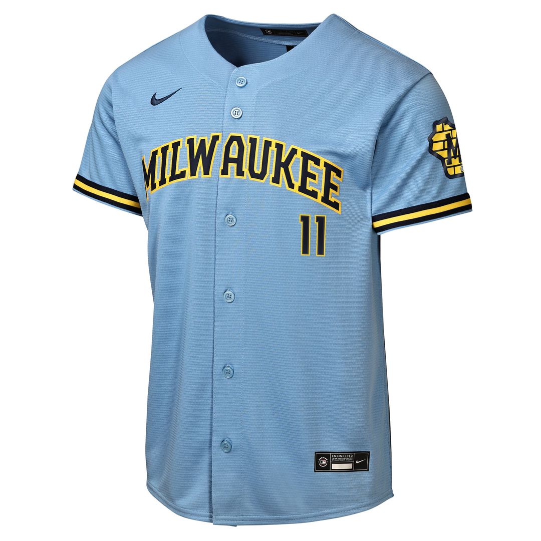 Milwaukee Brewers Jackson Chourio Nike Youth Road Stadium Jersey - Powder Blue
