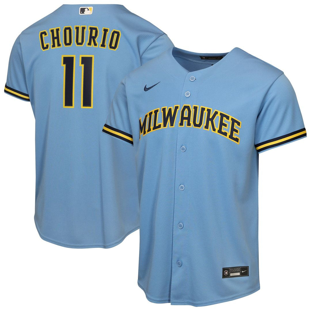 Milwaukee Brewers Jackson Chourio Nike Youth Road Replica Jersey - Light Blue
