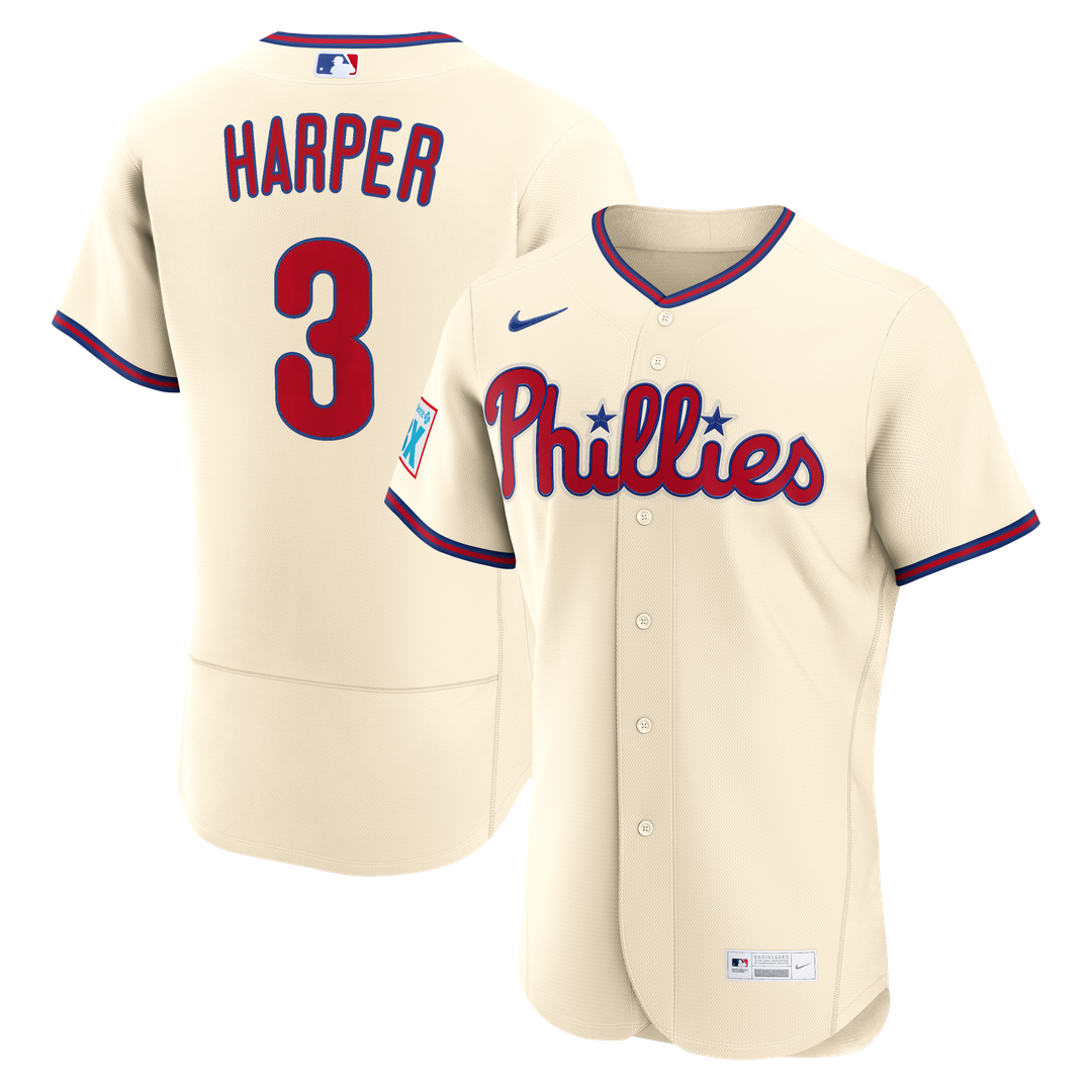 Philadelphia Phillies Bryce Harper Nike Home Authentic Sponsor Patch Jersey - White