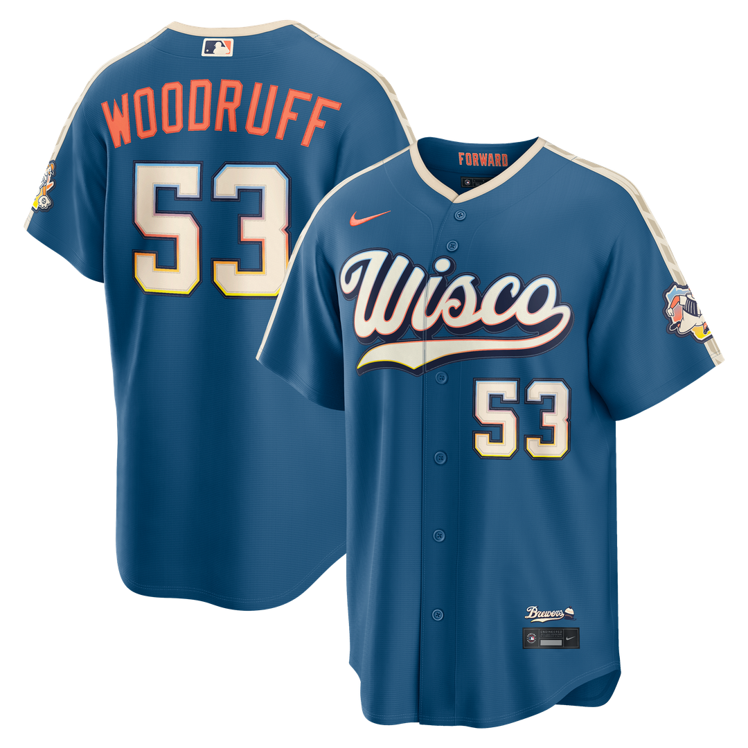 Milwaukee Brewers Brandon Woodruff Nike 2026 City Connect Stadium Jersey - Mineral Blue