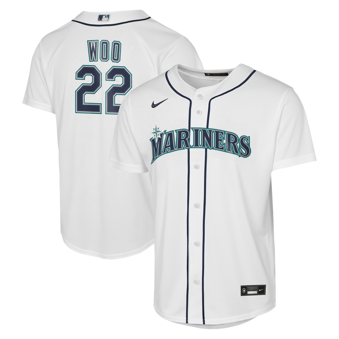 Seattle Mariners Bryan Woo Nike Youth Home Baseline Jersey - White