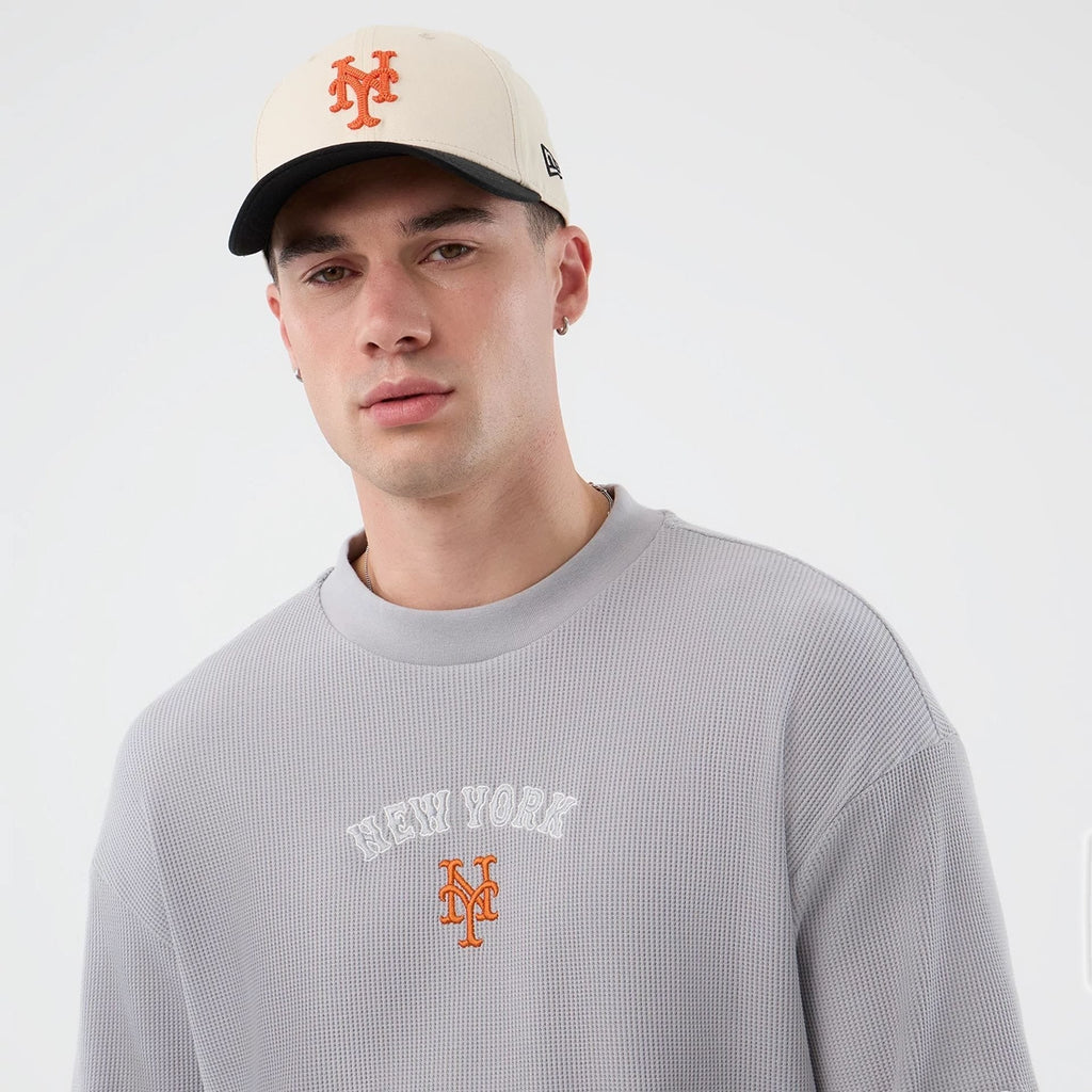 New York Mets MLB Waffle Box Tee New Era Grey